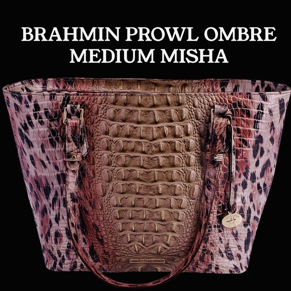 BRAHMIN MEDIUM MISHA PROWL CHEETAH PINK GOLD TOTE